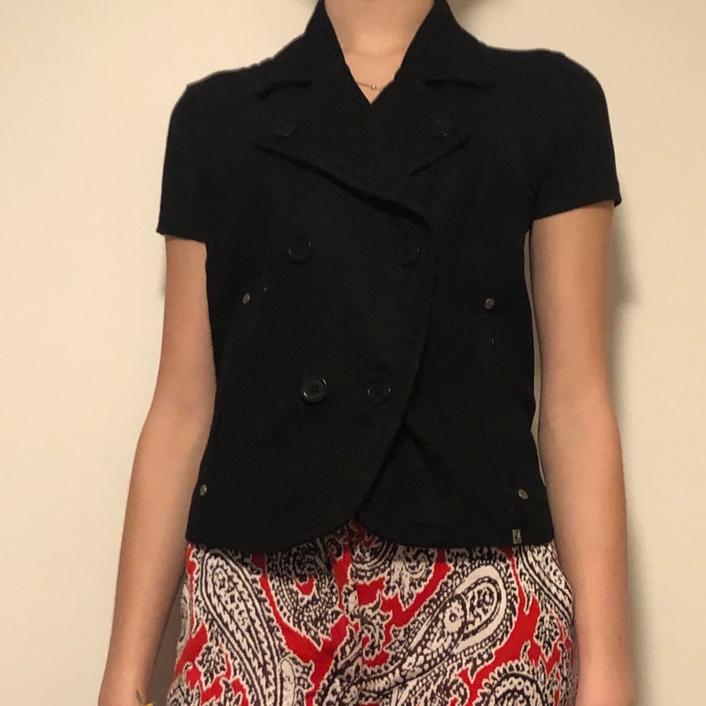 Black wool-blend Community vest.